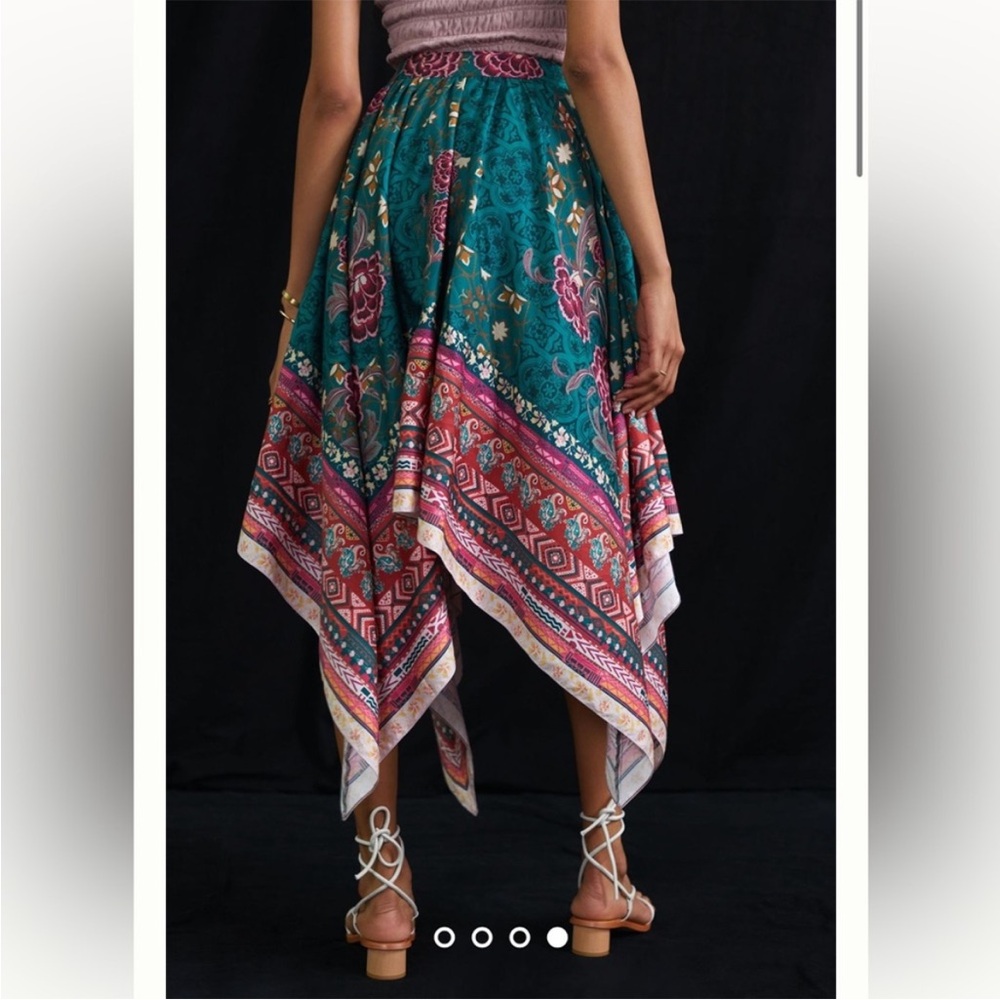 ▪️Anthropologie Geisha Designs Abstract Satin Maxi Scarf Boho Print Skirt Rare
